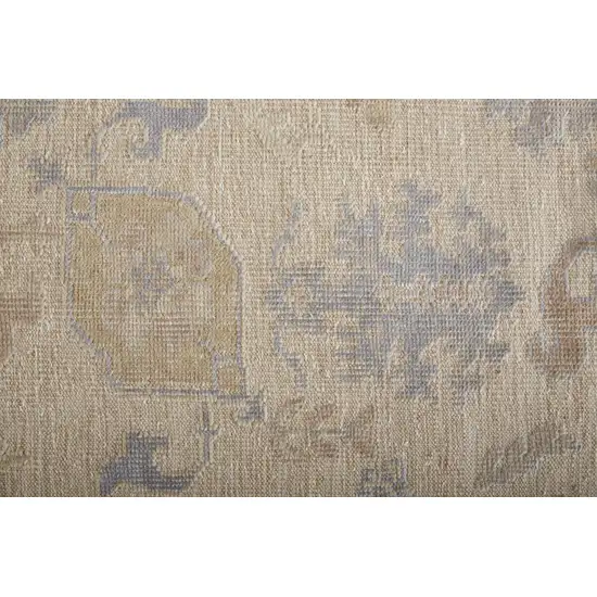 Tan Orange And Blue Floral Hand Knotted Stain Resistant Area Rug Photo 8