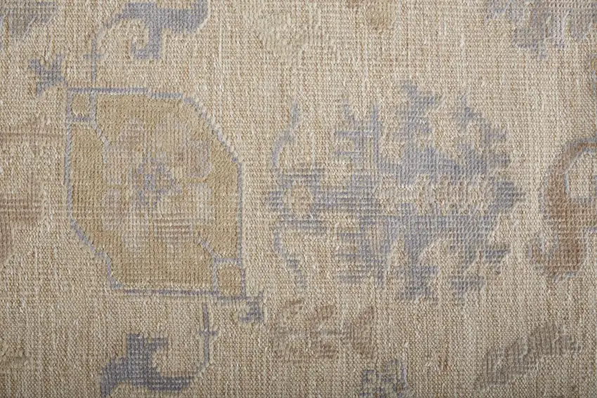 Tan Orange And Blue Floral Hand Knotted Stain Resistant Area Rug Photo 8
