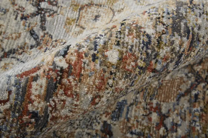 Tan Orange And Blue Floral Power Loom Distressed Area Rug With Fringe Photo 8