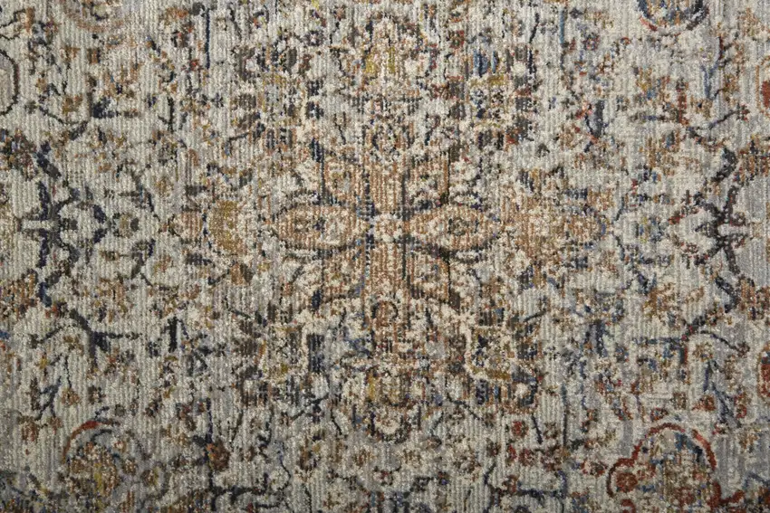 Tan Orange And Blue Floral Power Loom Distressed Area Rug With Fringe Photo 9