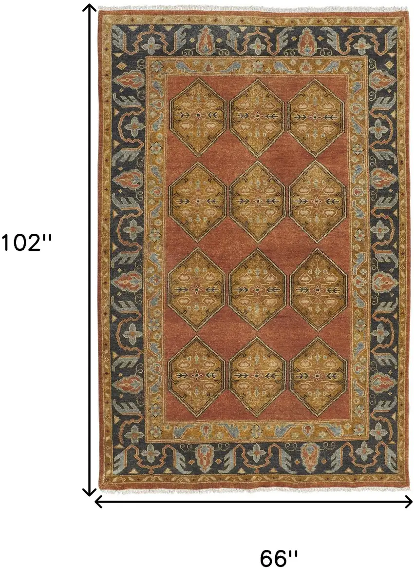 Tan Orange And Brown Wool Floral Hand Knotted Stain Resistant Area Rug Photo 9