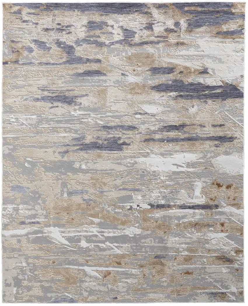Tan Orange And Ivory Abstract Power Loom Distressed Area Rug Photo 1