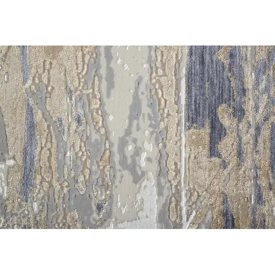 Tan Ivory And Blue Abstract Distressed Area Rug Photo 8