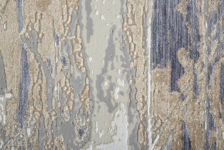 Tan Ivory And Blue Abstract Distressed Area Rug Photo 8