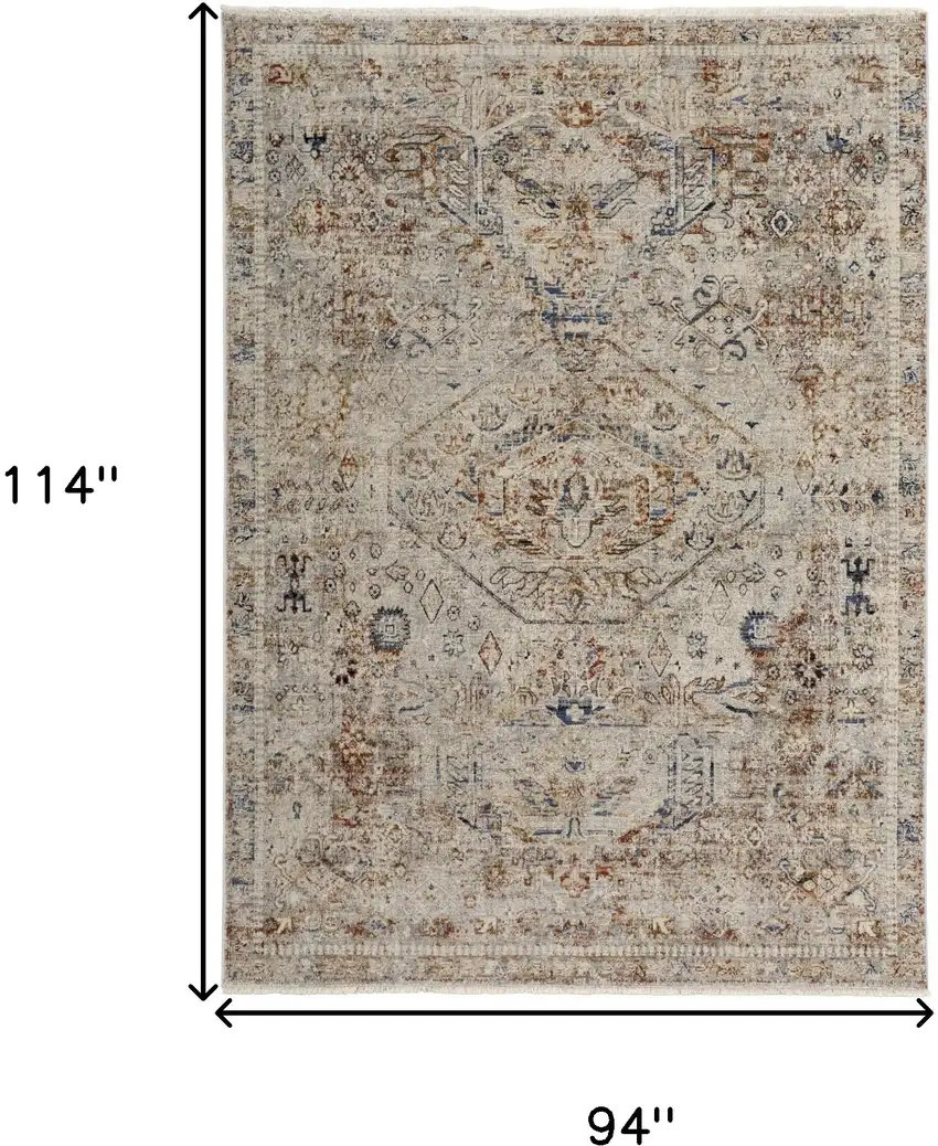 Tan Orange And Red Floral Power Loom Distressed Area Rug With Fringe Photo 9