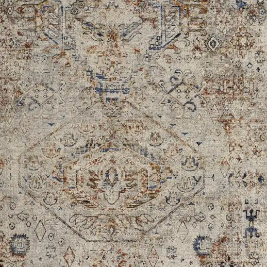 Blue Tan And Red Oriental Distressed Area Rug With Fringe Photo 3