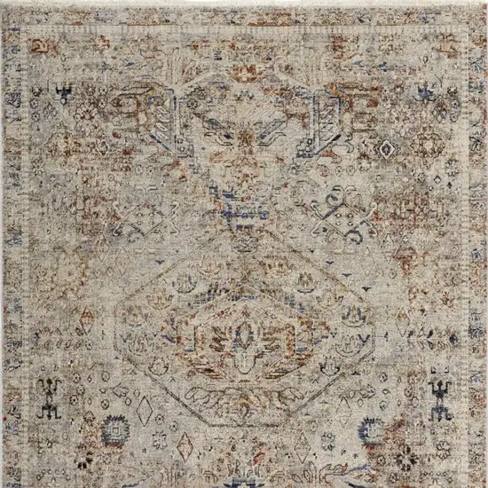 Blue Tan And Red Oriental Distressed Area Rug With Fringe Photo 4