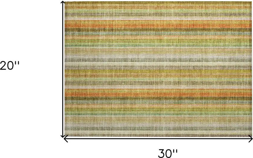 Tan Orange and Green Striped Washable Non Skid Indoor Outdoor Area Rug Photo 3
