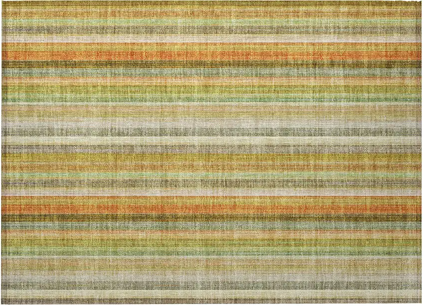 Tan Orange and Green Striped Washable Non Skid Indoor Outdoor Area Rug Photo 5