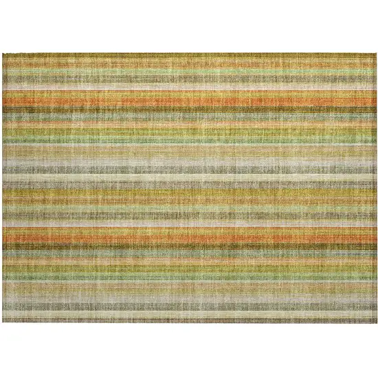Tan Orange and Green Striped Washable Non Skid Indoor Outdoor Area Rug Photo 2