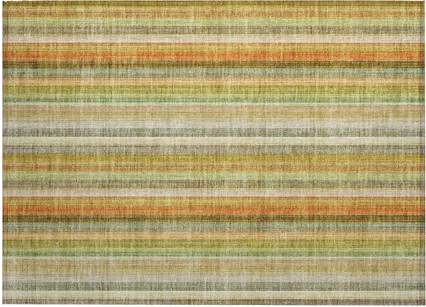 Tan Orange and Green Striped Washable Non Skid Indoor Outdoor Area Rug Photo 2