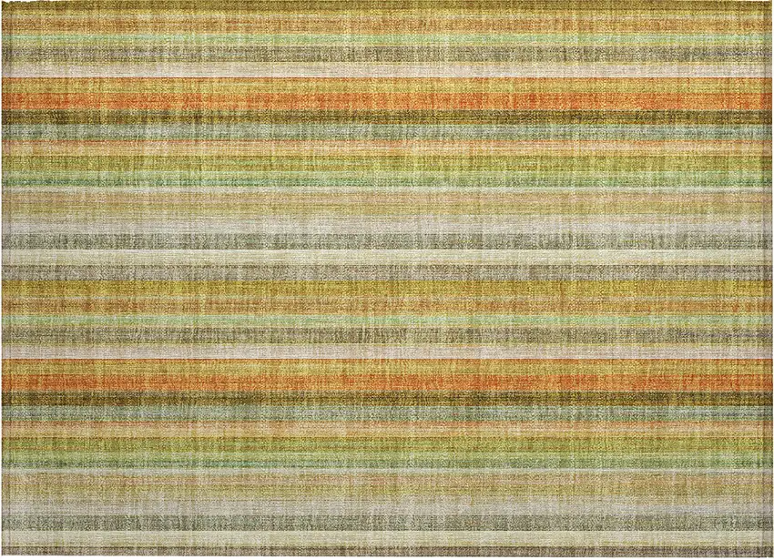 Tan Orange and Green Striped Washable Non Skid Indoor Outdoor Area Rug Photo 2