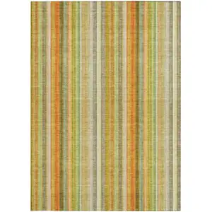 Photo of Tan Orange and Green Striped Washable Non Skid Indoor Outdoor Area Rug