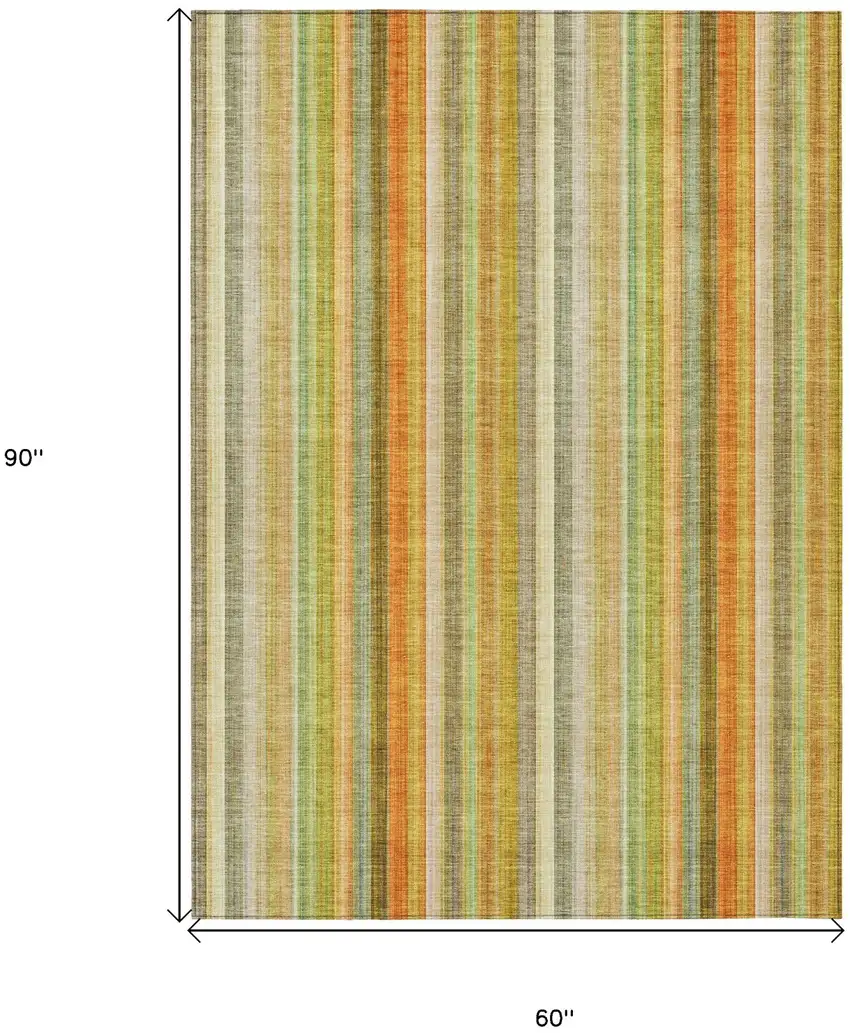 Tan Orange and Green Striped Washable Non Skid Indoor Outdoor Area Rug Photo 3