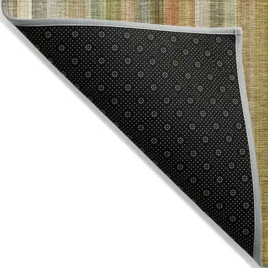 Tan Orange and Green Striped Washable Non Skid Indoor Outdoor Area Rug Photo 5