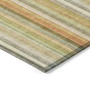 Photo of Tan Orange and Green Striped Washable Non Skid Indoor Outdoor Area Rug