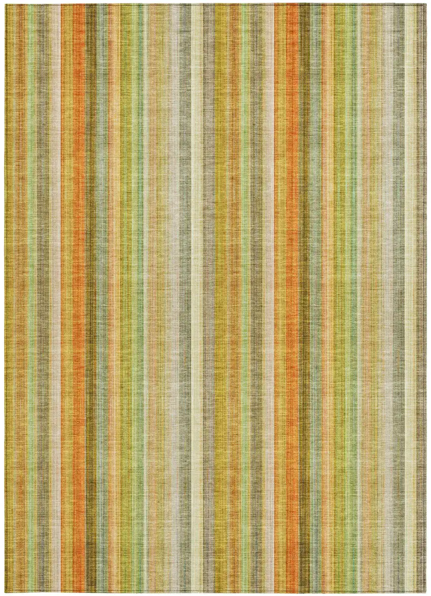 Tan Orange and Green Striped Washable Non Skid Indoor Outdoor Area Rug Photo 4