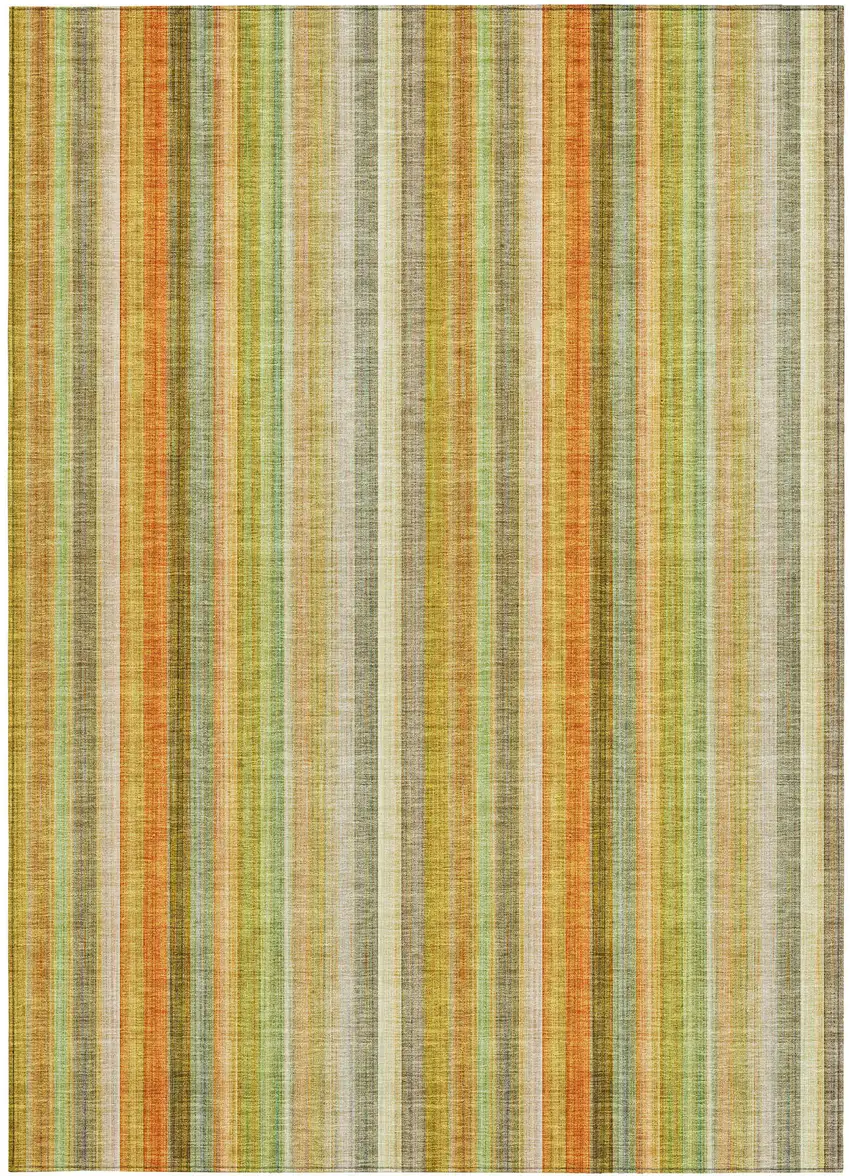 Tan Orange and Green Striped Washable Non Skid Indoor Outdoor Area Rug Photo 5