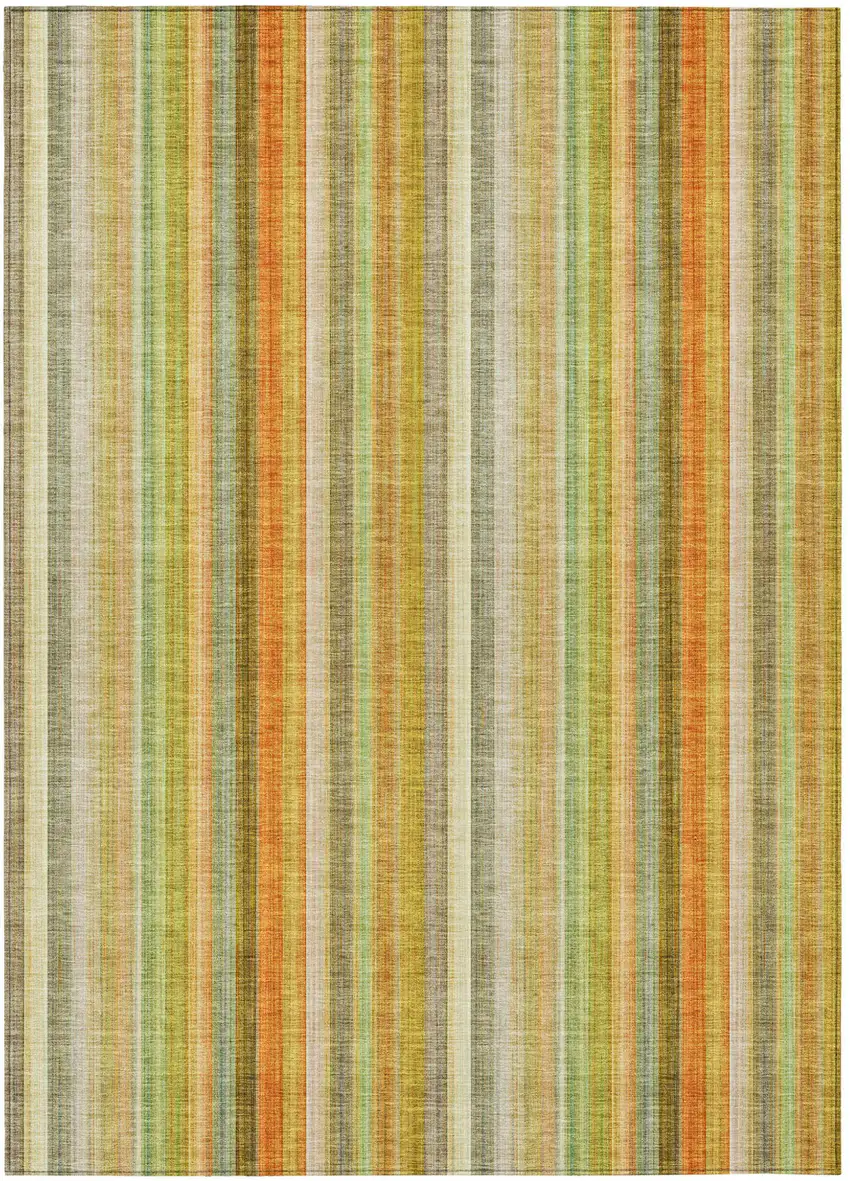 Tan Orange and Green Striped Washable Non Skid Indoor Outdoor Area Rug Photo 2