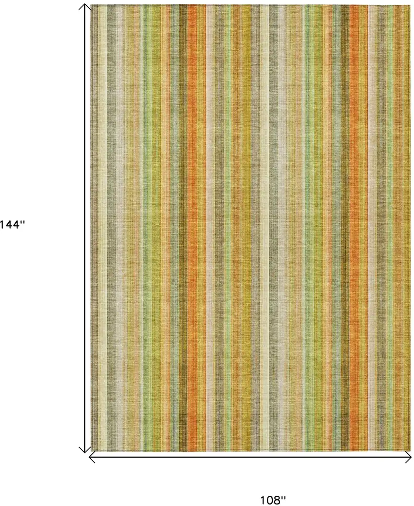 Tan Orange and Green Striped Washable Non Skid Indoor Outdoor Area Rug Photo 3