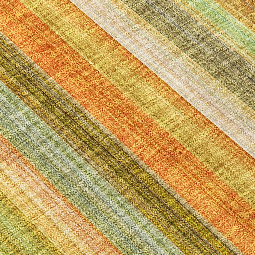 Tan Orange and Green Striped Washable Non Skid Indoor Outdoor Area Rug Photo 8