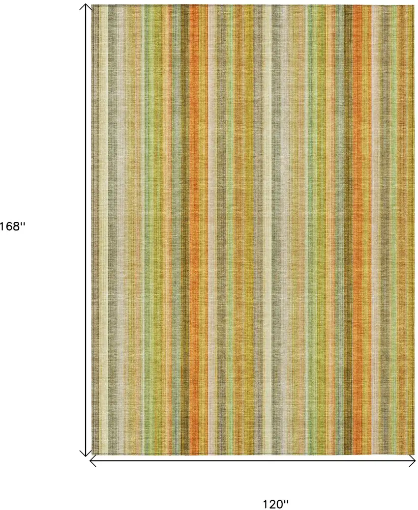 Tan Orange and Green Striped Washable Non Skid Indoor Outdoor Area Rug Photo 3
