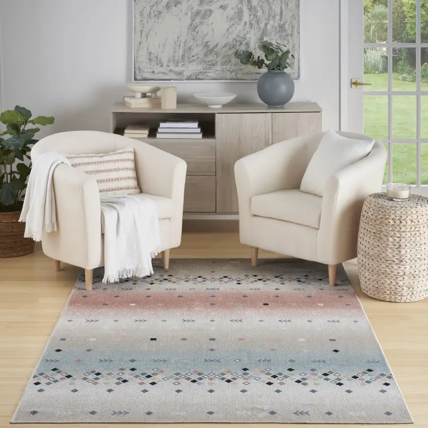Tan Orange and Ivory Geometric Flatweave Area Rug Photo 9