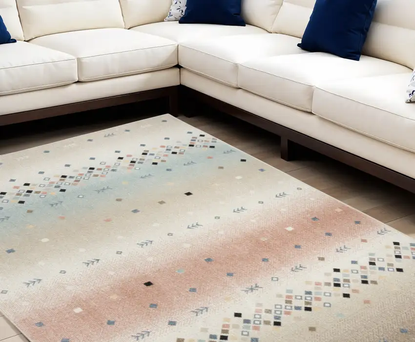 Tan Orange and Ivory Geometric Flatweave Area Rug Photo 1