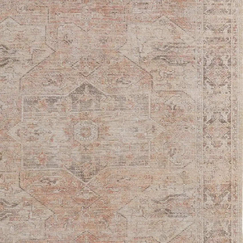 Tan Orange and Ivory Oriental Hand Woven Distressed Area Rug With Fringe Photo 9