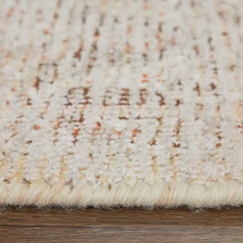 Tan Orange and Ivory Oriental Hand Woven Distressed Area Rug With Fringe Photo 6