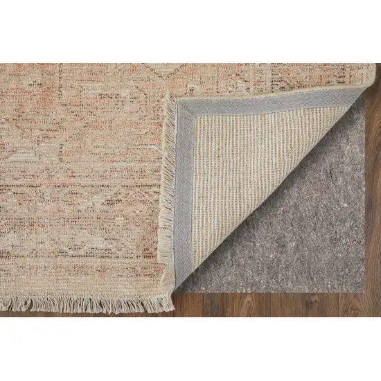 Tan Orange and Ivory Oriental Hand Woven Distressed Area Rug With Fringe Photo 9