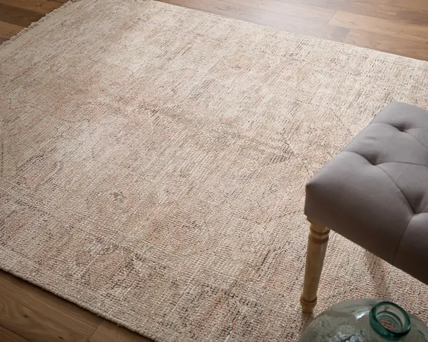 Tan Orange and Ivory Oriental Hand Woven Distressed Area Rug With Fringe Photo 9