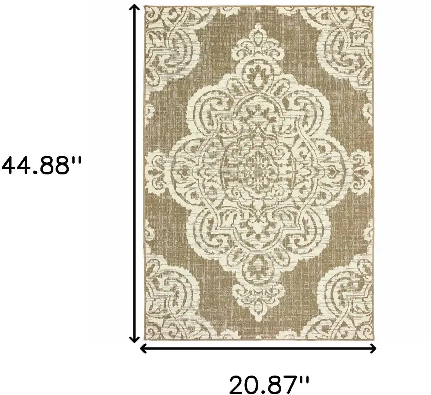 Tan Oriental Stain Resistant Indoor Outdoor Area Rug Photo 5