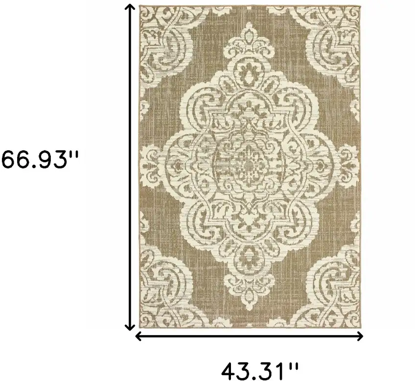 Tan Oriental Stain Resistant Indoor Outdoor Area Rug Photo 5
