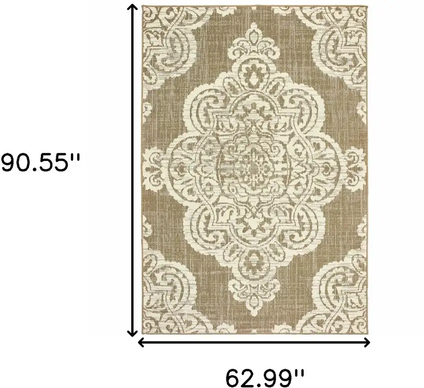 Tan Oriental Stain Resistant Indoor Outdoor Area Rug Photo 5