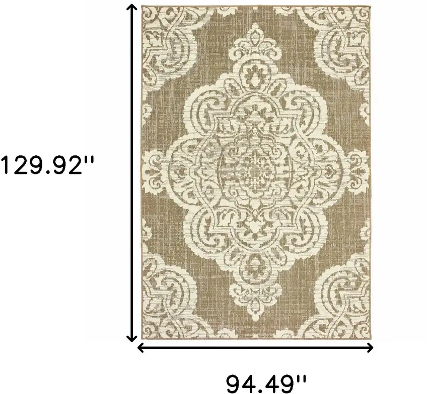 Tan Oriental Stain Resistant Indoor Outdoor Area Rug Photo 5
