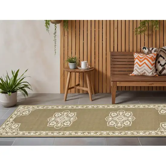 Tan Oriental Stain Resistant Indoor Outdoor Area Rug Photo 1