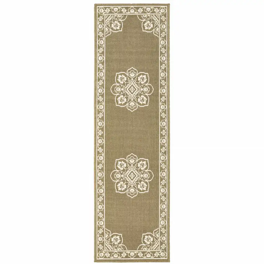 Tan Oriental Stain Resistant Indoor Outdoor Area Rug Photo 1