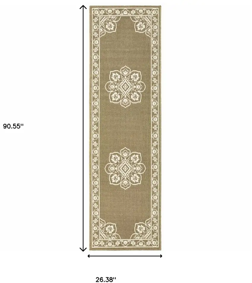 Tan Oriental Stain Resistant Indoor Outdoor Area Rug Photo 5