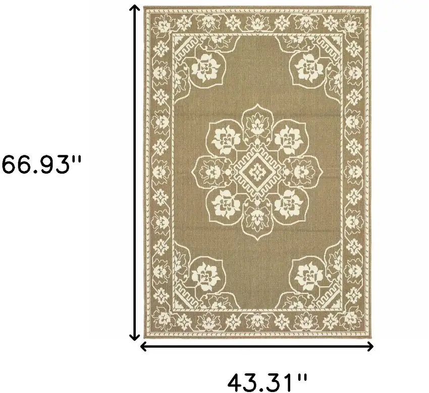 Tan Oriental Stain Resistant Indoor Outdoor Area Rug Photo 5
