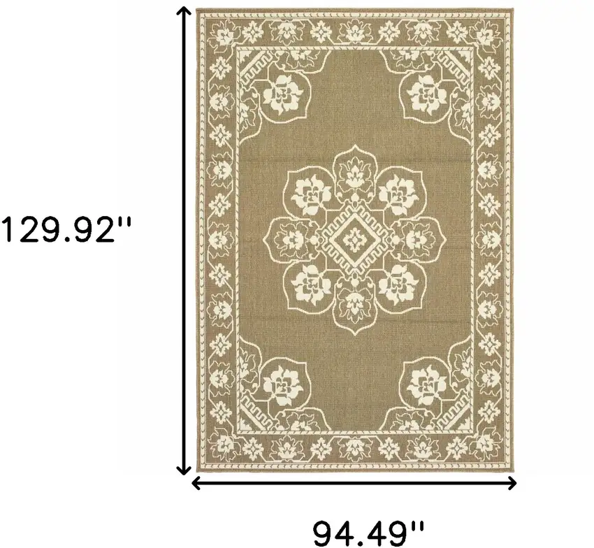 Tan Oriental Stain Resistant Indoor Outdoor Area Rug Photo 5