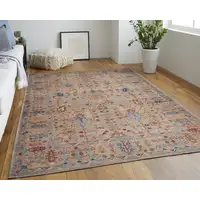 Photo of Tan Pink And Blue Floral Power Loom Area Rug