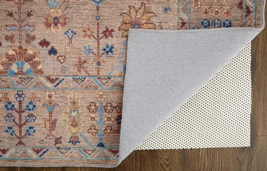 Tan Pink And Blue Floral Power Loom Area Rug Photo 3