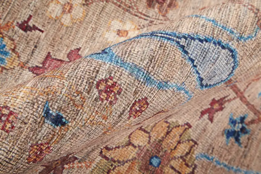Tan Pink And Blue Floral Power Loom Area Rug Photo 9
