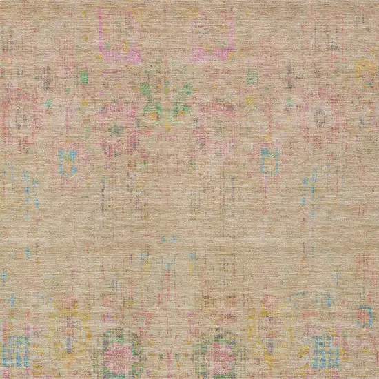 Tan Pink And Yellow Floral Medallion Washable Indoor Outdoor Area Rug Photo 5