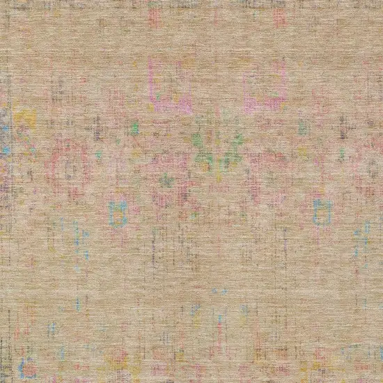 Tan Pink And Yellow Floral Medallion Washable Indoor Outdoor Area Rug Photo 4