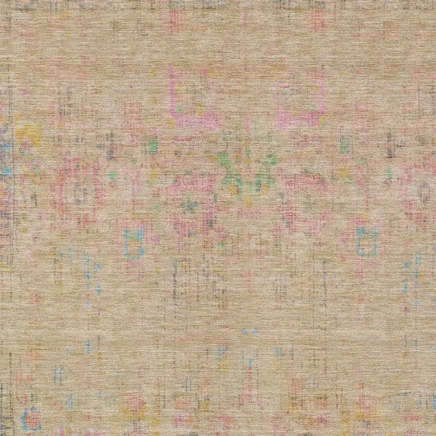 Tan Pink And Yellow Floral Medallion Washable Indoor Outdoor Area Rug Photo 4