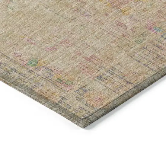 Tan Pink And Yellow Floral Medallion Washable Indoor Outdoor Area Rug Photo 3