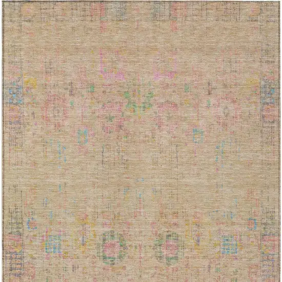 Tan Pink And Yellow Floral Medallion Washable Indoor Outdoor Area Rug Photo 6