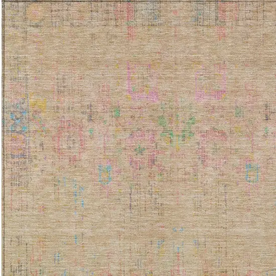 Tan Pink And Yellow Floral Medallion Washable Indoor Outdoor Area Rug Photo 5